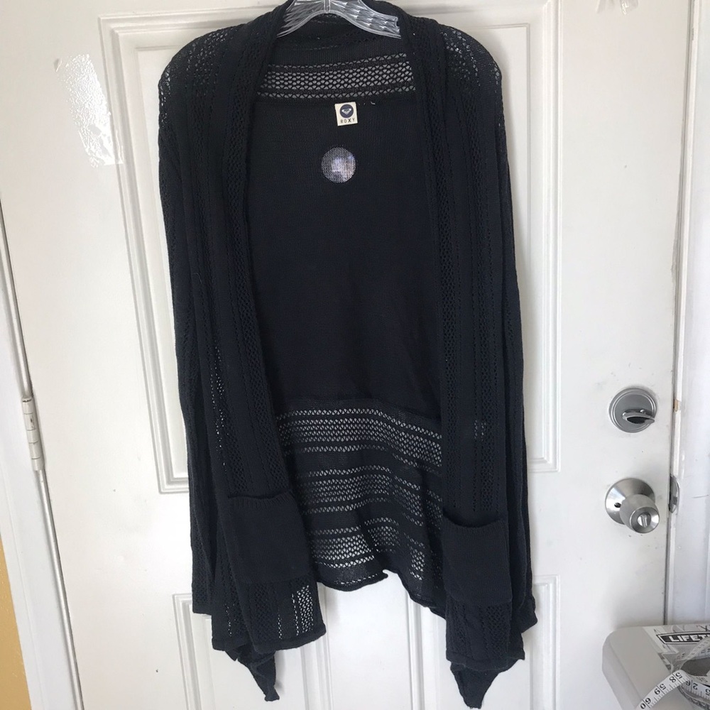 Roxy crochet knit cardigan front pockets